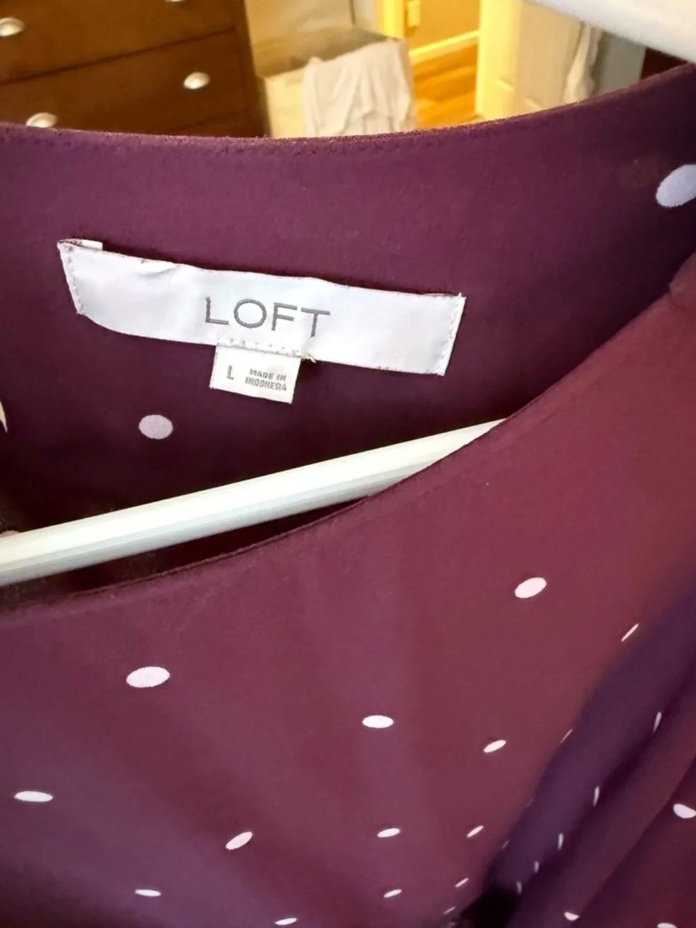LOFT Plum Polka Dot Long Sleeve Blouse - Picture 2 of 2